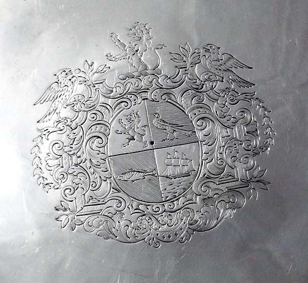 engraved crest on Queen Anne tazza London 1705